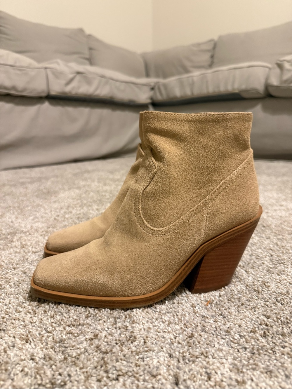 Vince Camuto Tan Suede Block Heel Ankle Booties
